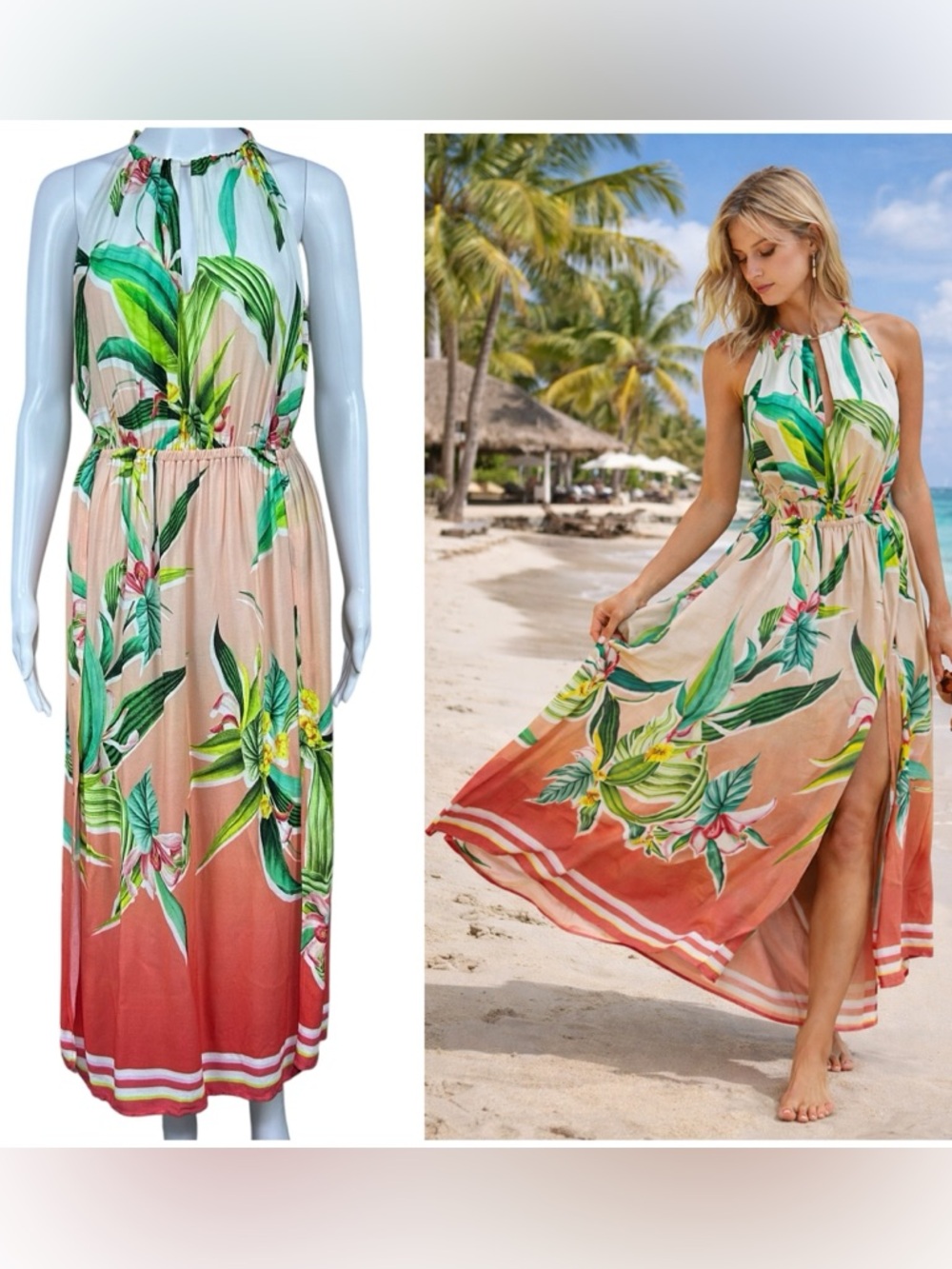 Trina Turk Costa De Prata Halter Maxi Cover-Up Dress Size S Floral Resort NWT